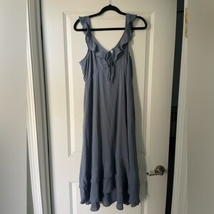 Doe & Rae Ruffle-Trim Maxi Dress in Slate Blue